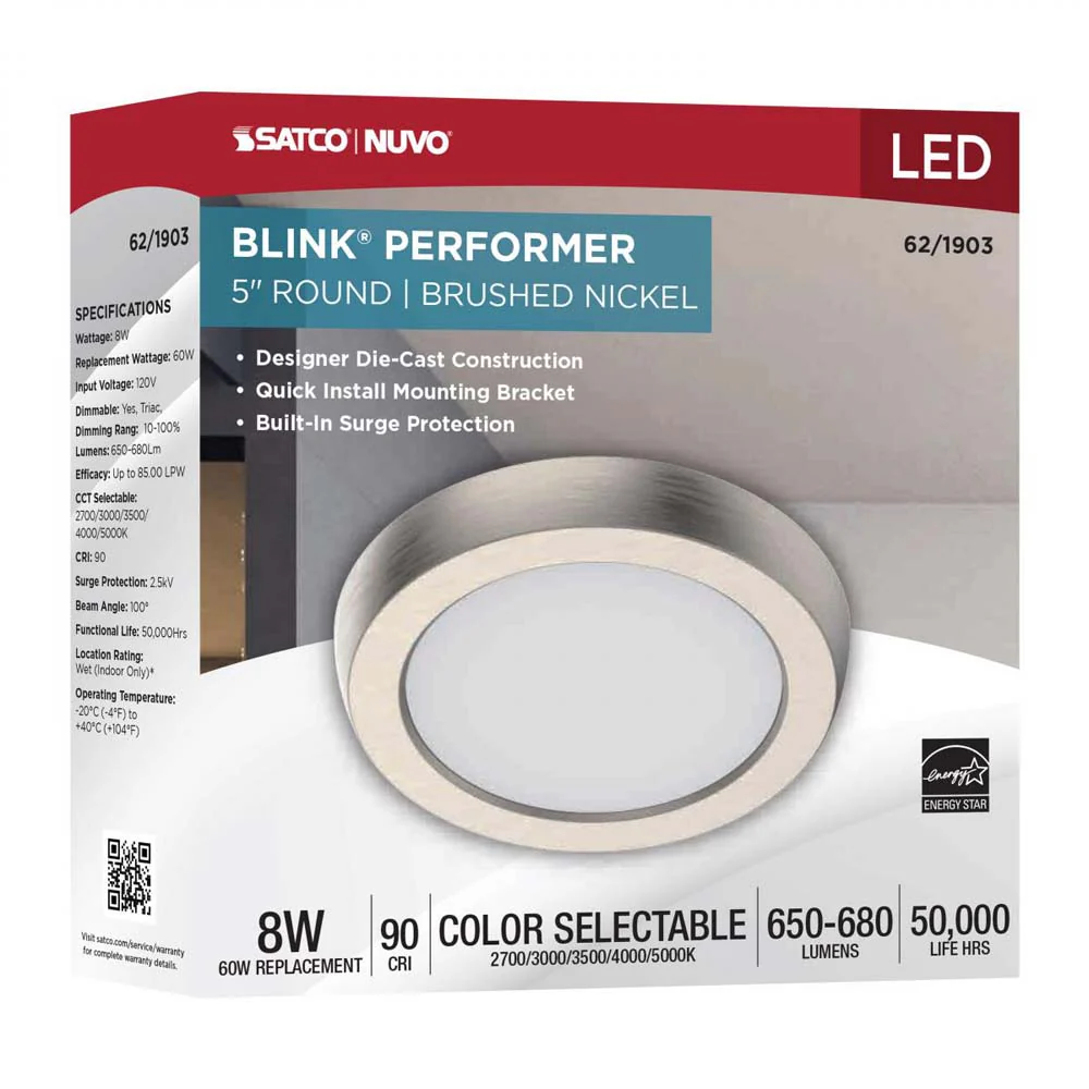 Blink Performer 8w 5-in LED Round Downlight 5 CCT Tunable Brushed Nickel Finish - Image 7