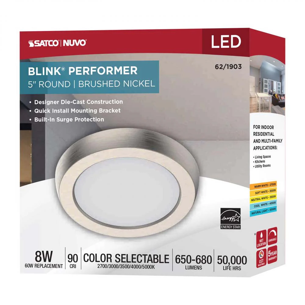 Blink Performer 8w 5-in LED Round Downlight 5 CCT Tunable Brushed Nickel Finish - Image 8