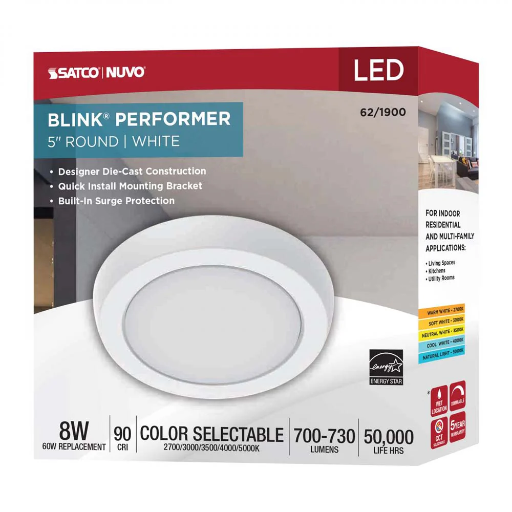 Blink Performer 8w 5-in LED Round Downlight 5 CCT Tunable White Finish - Image 8