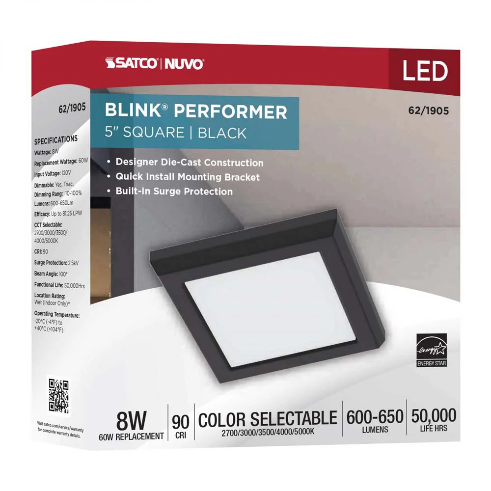 Blink Performer 8w 5-in LED Square Downlight 5 CCT Tunable Black Finish - Image 7