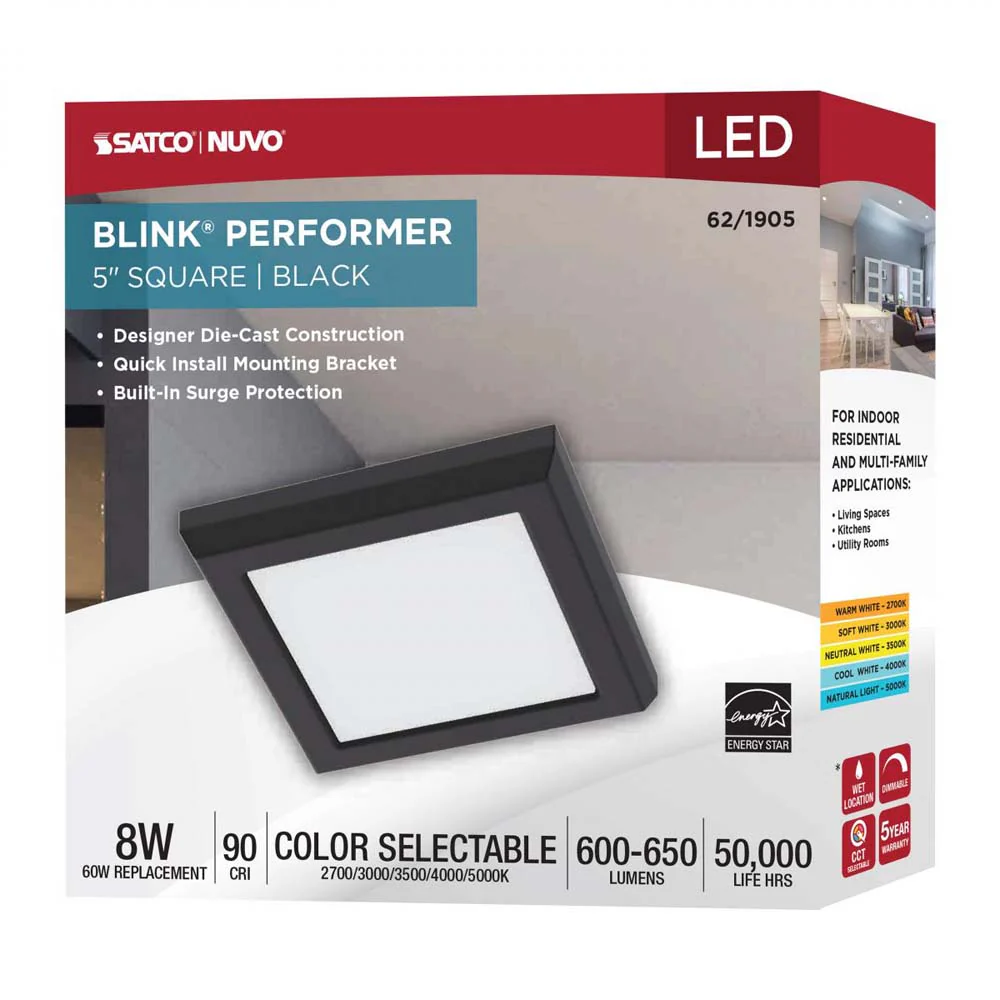 Blink Performer 8w 5-in LED Square Downlight 5 CCT Tunable Black Finish - Image 8
