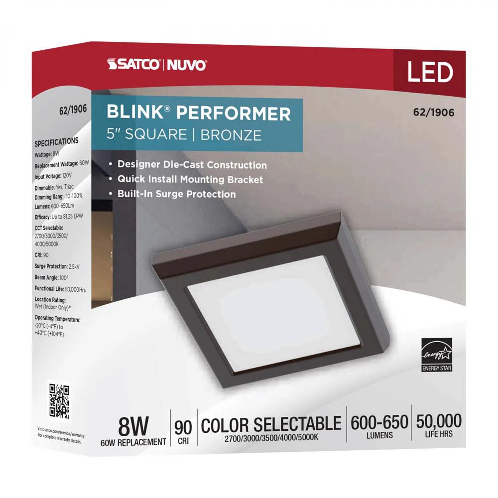 Blink Performer 8w 5-in LED Square Downlight 5 CCT Tunable Bronze Finish - Image 7