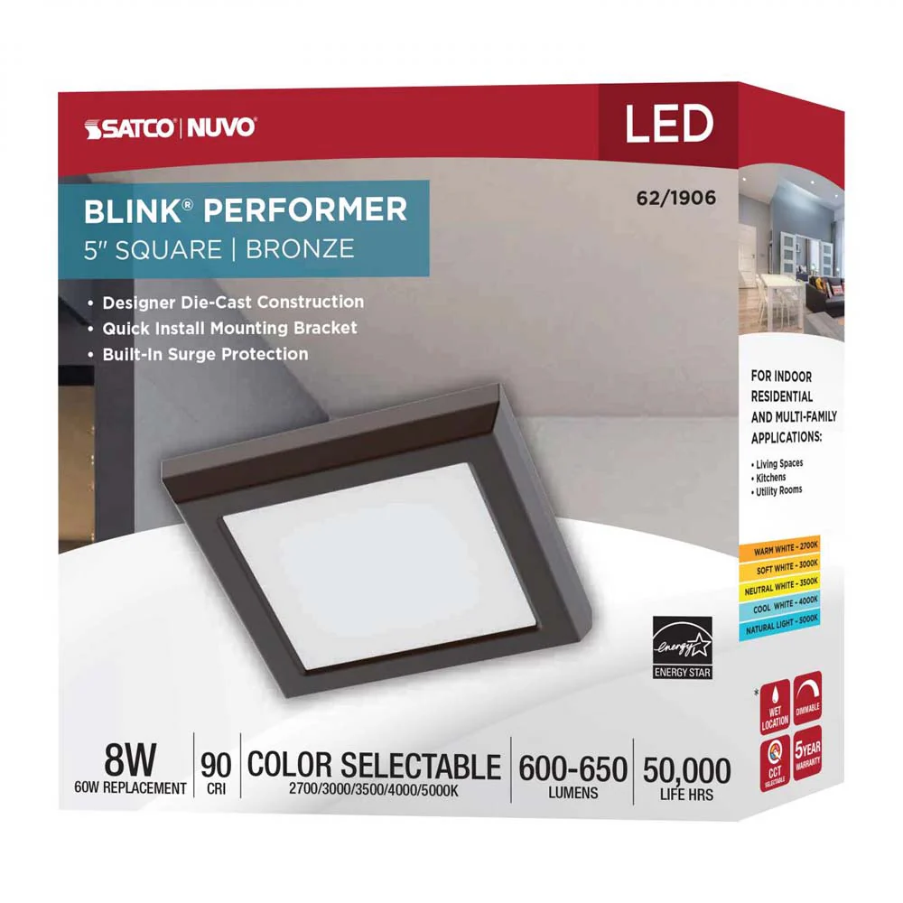 Blink Performer 8w 5-in LED Square Downlight 5 CCT Tunable Bronze Finish - Image 8