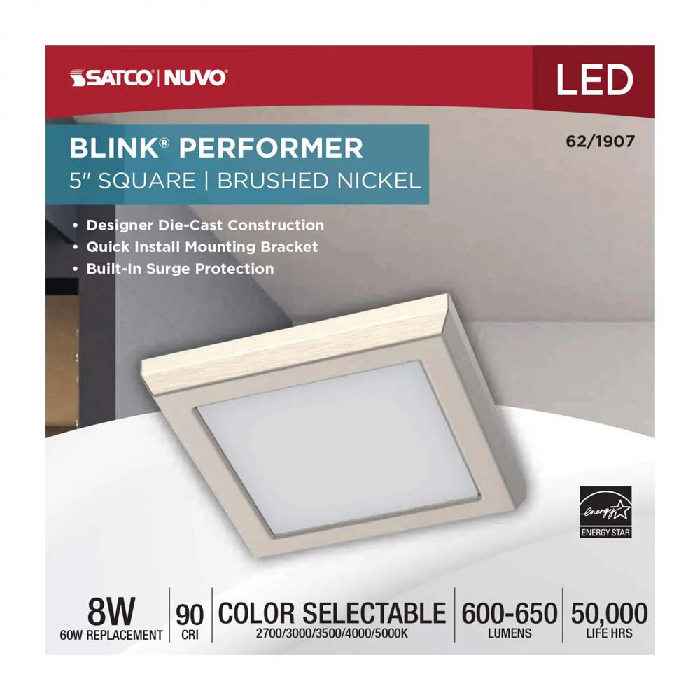 Blink Performer 8w 5-in LED Square Downlight 5 CCT Tunable Brushed Nickel Finish - Image 5