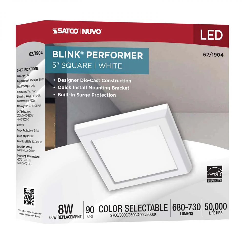 Blink Performer 8w 5-in LED Square Downlight 5 CCT Tunable White Finish - Image 7