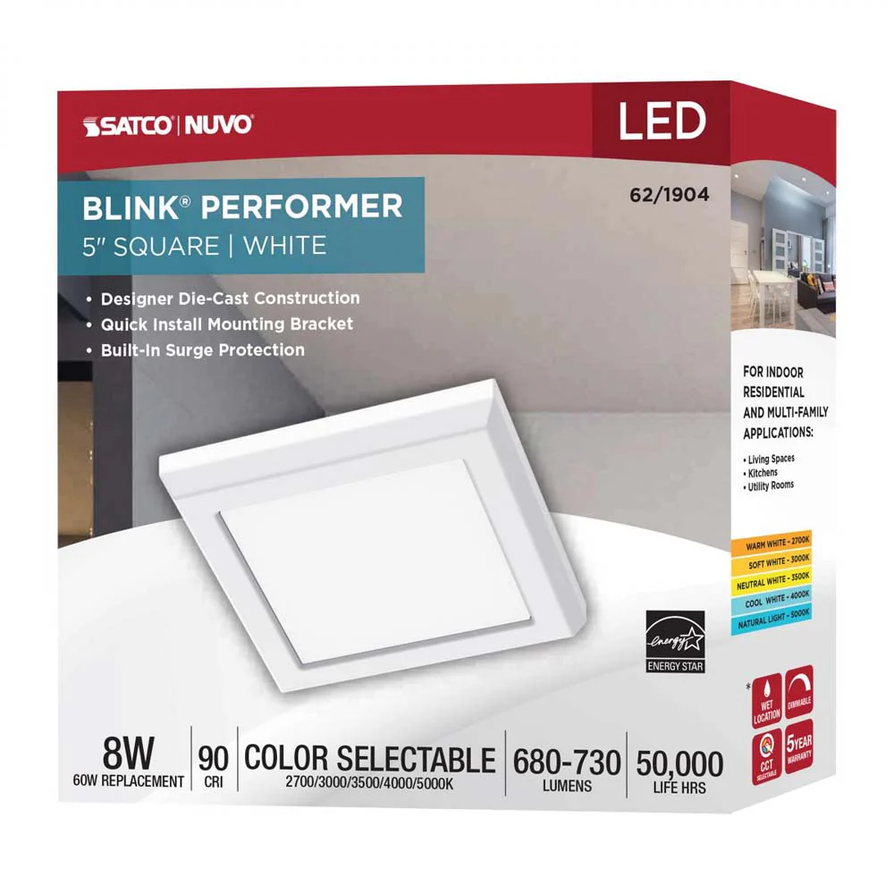 Blink Performer 8w 5-in LED Square Downlight 5 CCT Tunable White Finish - Image 8