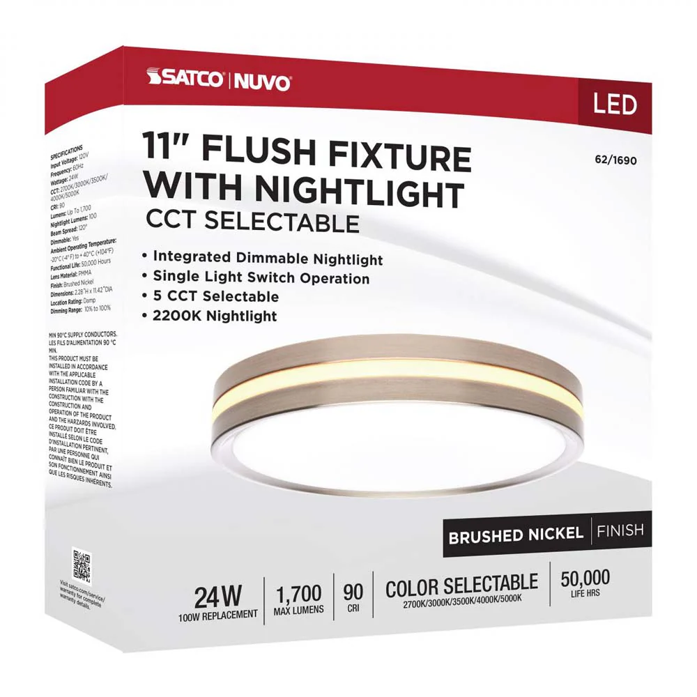 Blink Pro 11-in Night Light Surface Mount 5 CCT Selectable Brushed Nickel Finish - Image 7