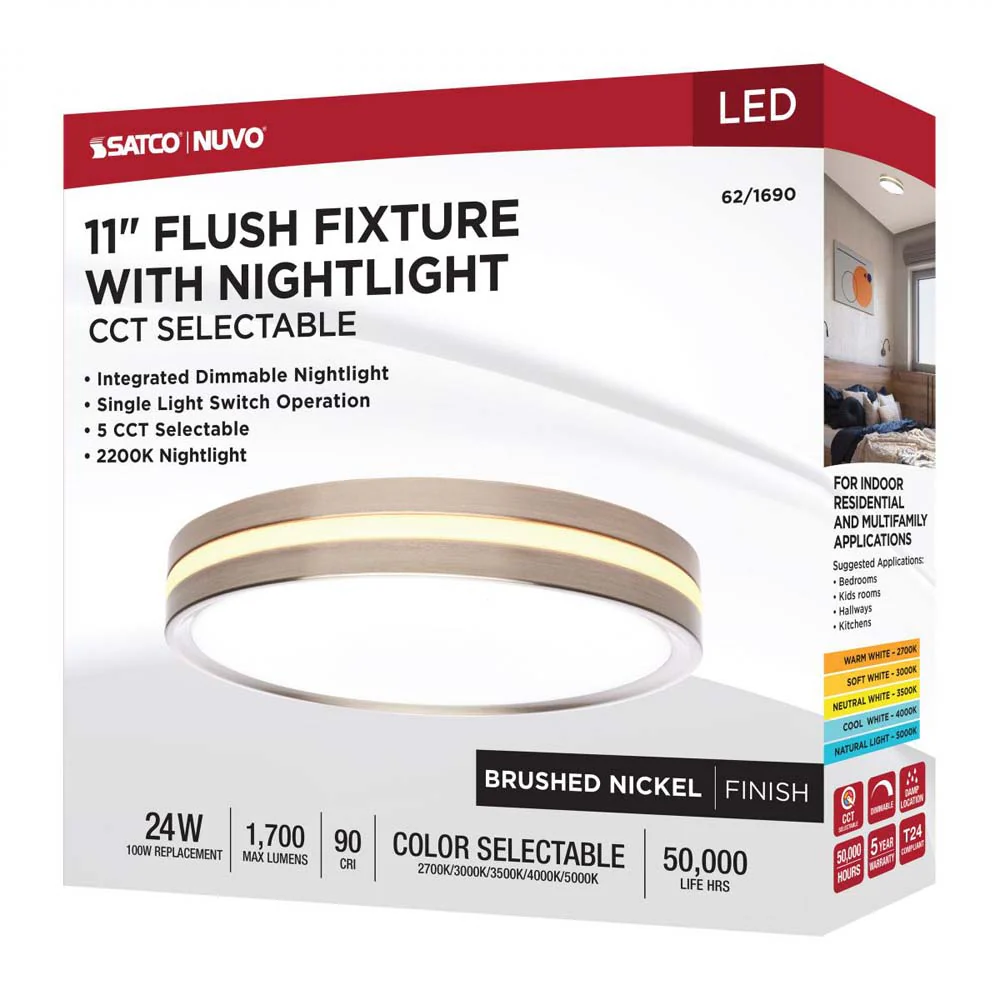 Blink Pro 11-in Night Light Surface Mount 5 CCT Selectable Brushed Nickel Finish - Image 8