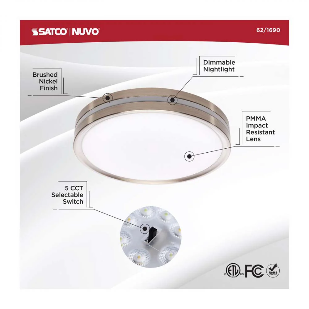 Blink Pro 11-in Night Light Surface Mount 5 CCT Selectable Brushed Nickel Finish - Image 9
