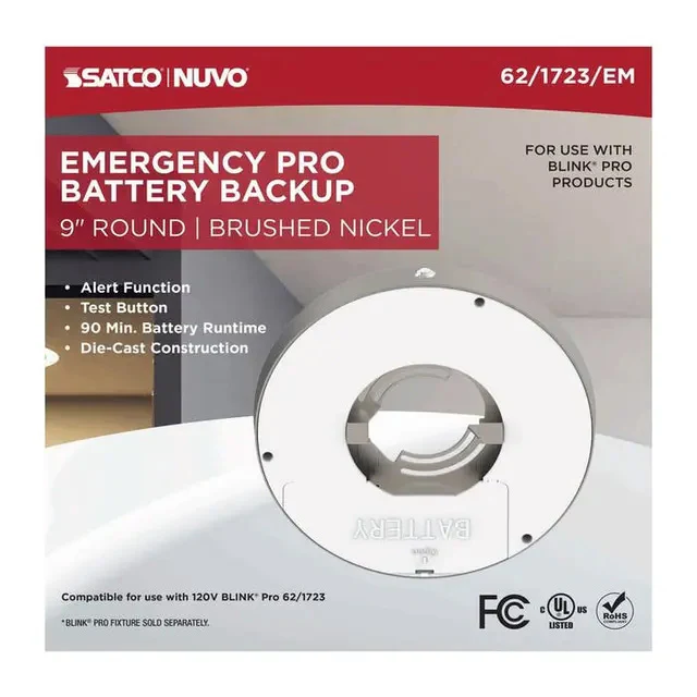 Blink Pro EM Battery Backup 9-in Round Shape Brushed Nickel Finish - Image 3