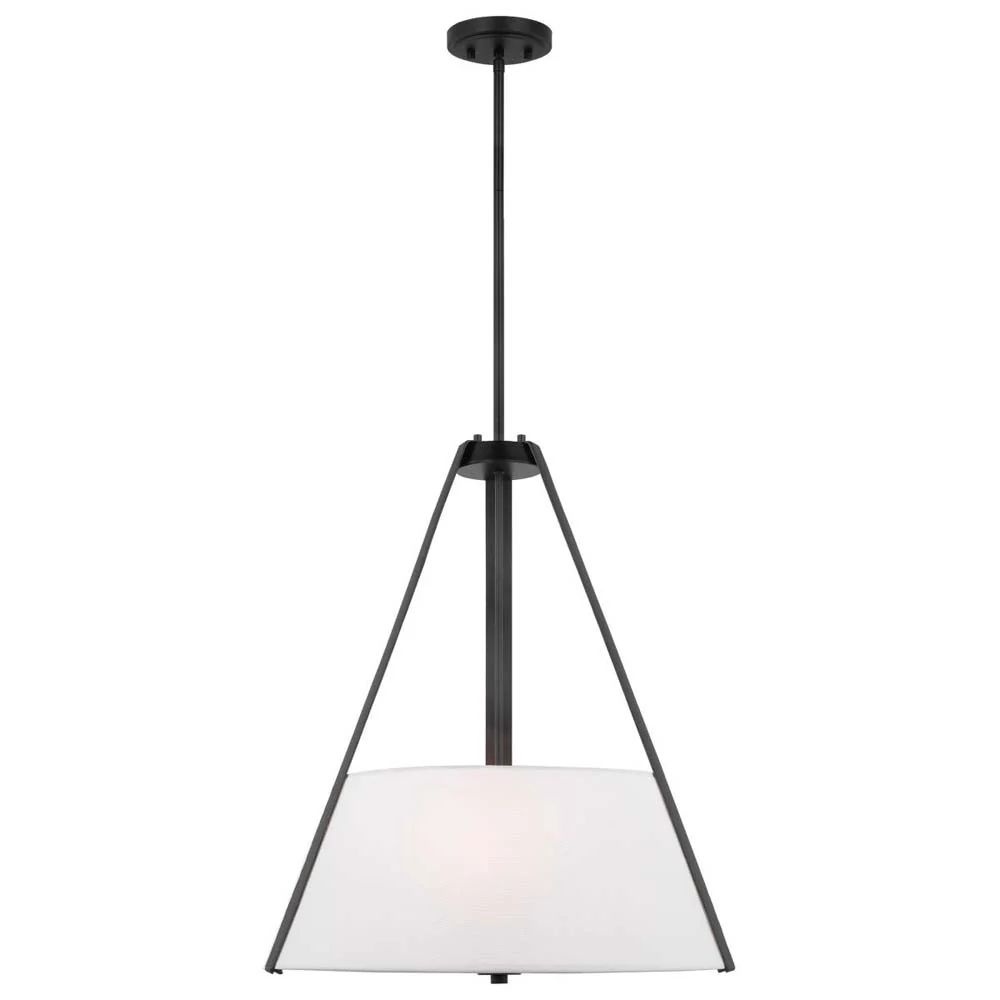 Brewster 3-Light Pendant Black Finish Faux Leather Wrapped Straps White Shade - Image 2