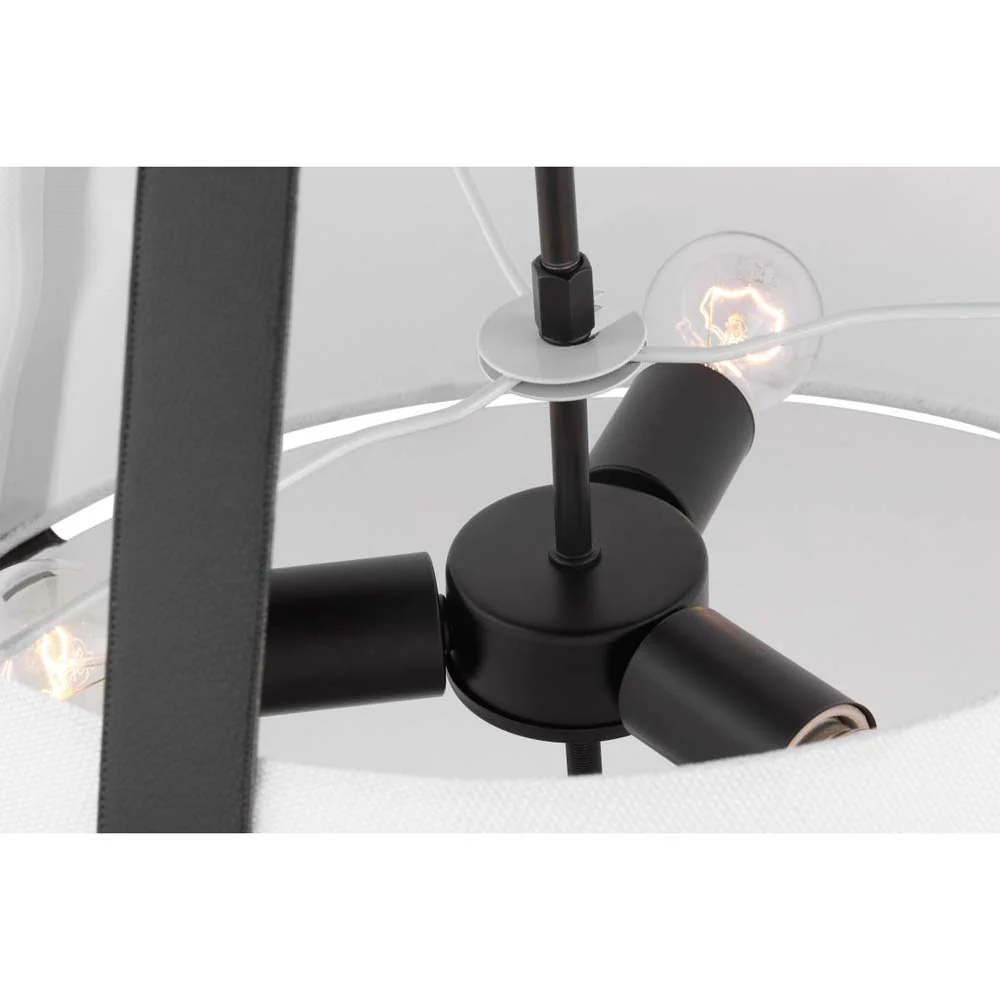 Brewster 3-Light Pendant Black Finish Faux Leather Wrapped Straps White Shade - Image 4