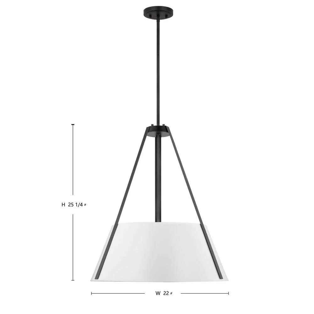 Brewster 3-Light Pendant Black Finish White Metal Shade - Image 5