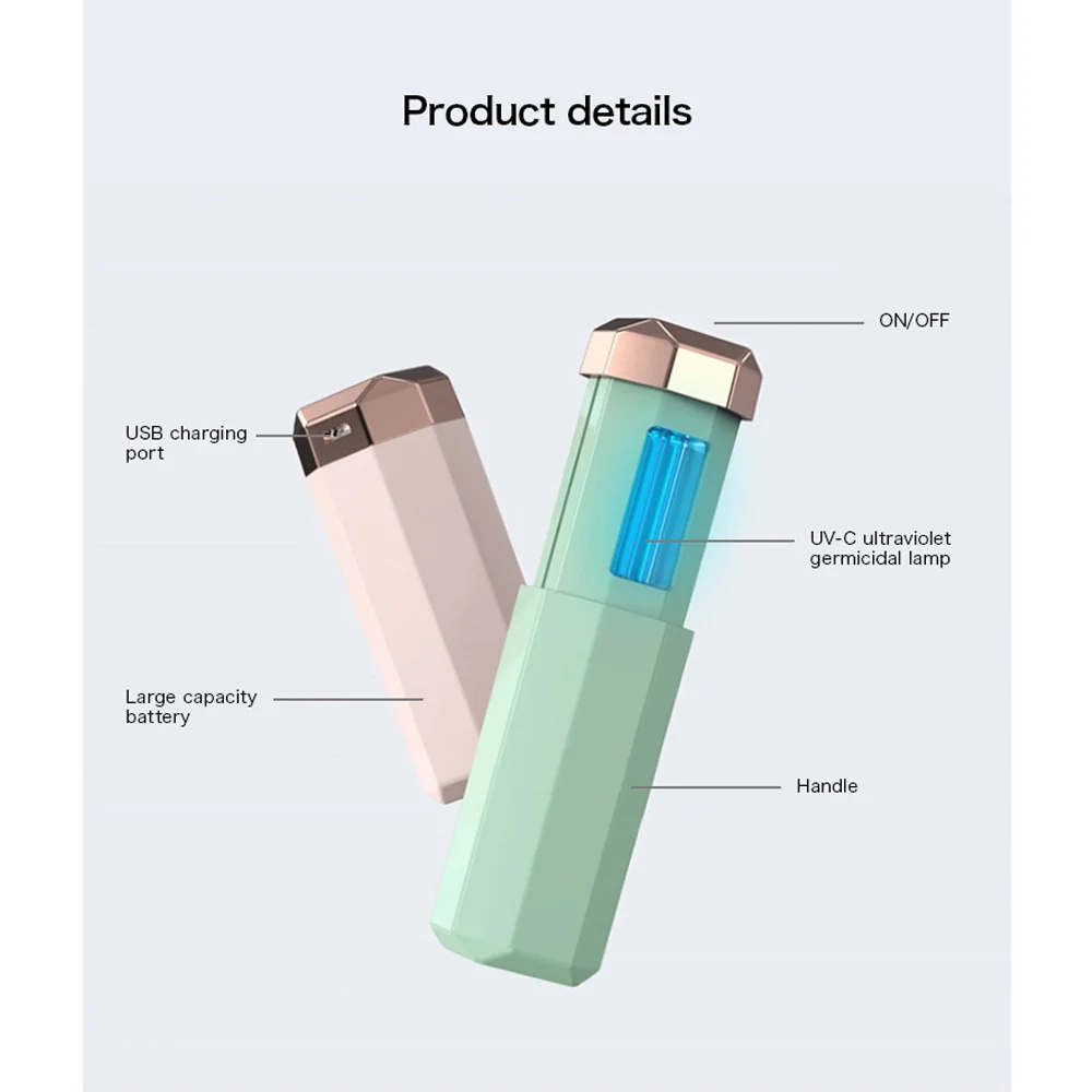 Chargeable Mini UV-C Sanitizer and Disinfection Stick - Green Finish - Image 3
