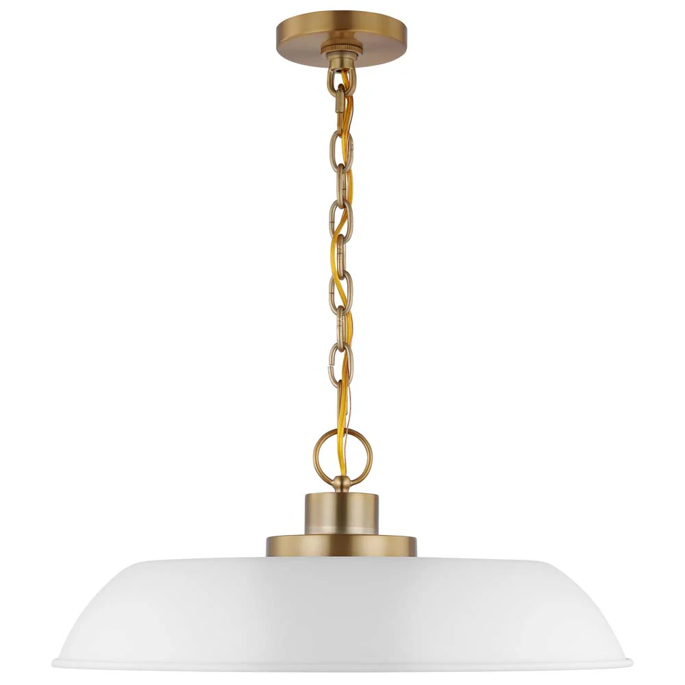Colony 1-Light Medium Pendant Matte White with Burnished Brass - Image 3