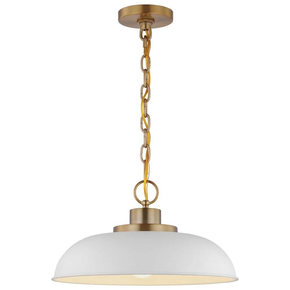 Colony 1-Light Small Pendant Matte White with Burnished Brass - Image 2
