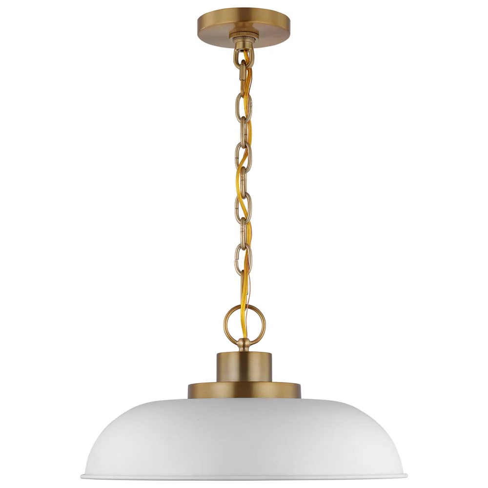 Colony 1-Light Small Pendant Matte White with Burnished Brass - Image 3