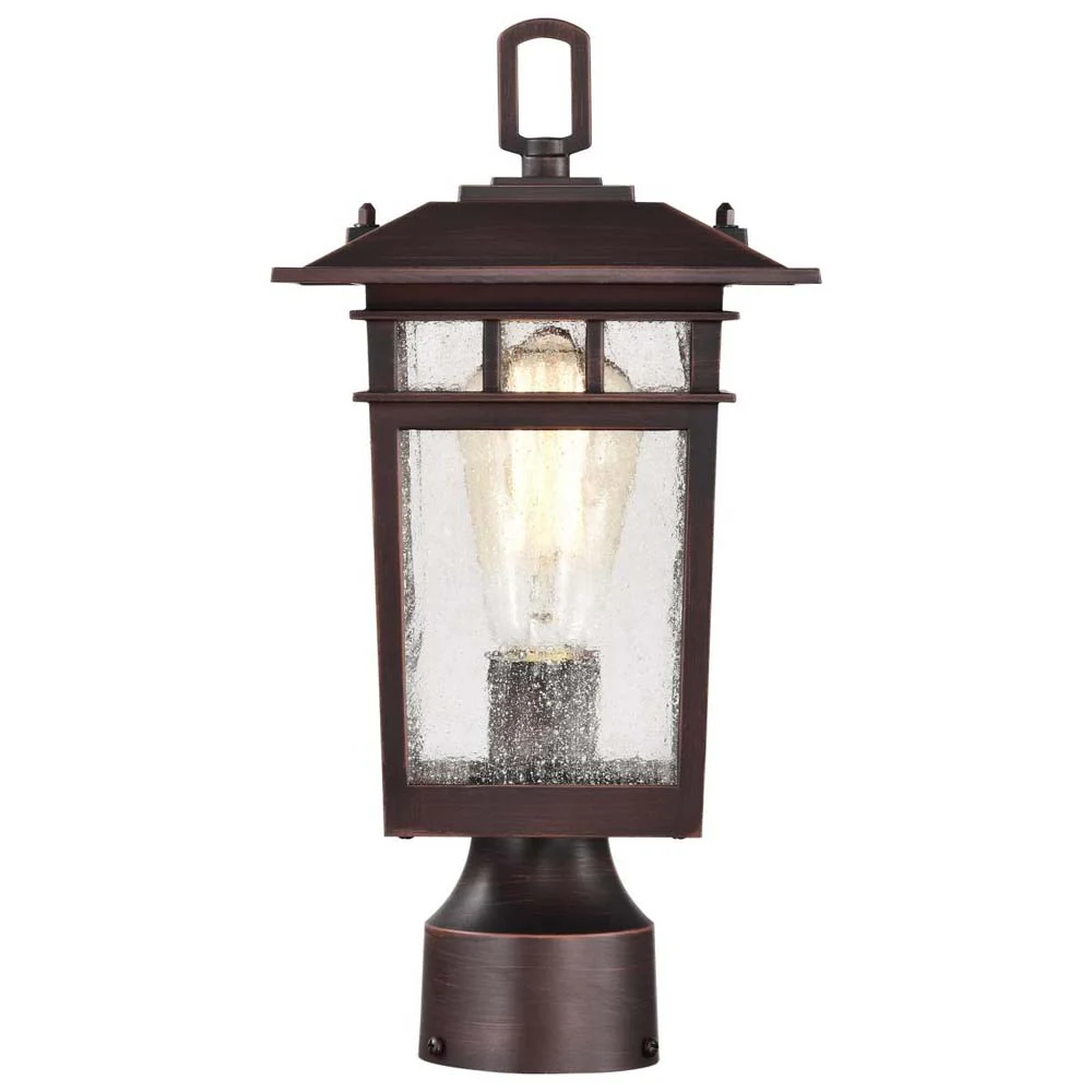 Cove Neck 14-in Post Light Lantern Rustic Bronze Finish w/ Clear Seeded Glass - Image 2