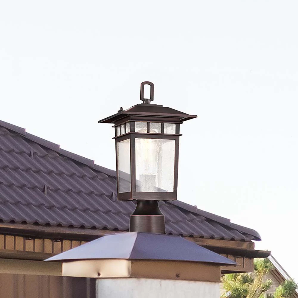 Cove Neck 14-in Post Light Lantern Rustic Bronze Finish w/ Clear Seeded Glass - Image 9
