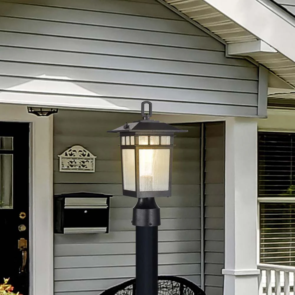 Cove Neck 14-in Post Light Lantern Textured Black Finish w/ Clear Seeded Glass - Image 8