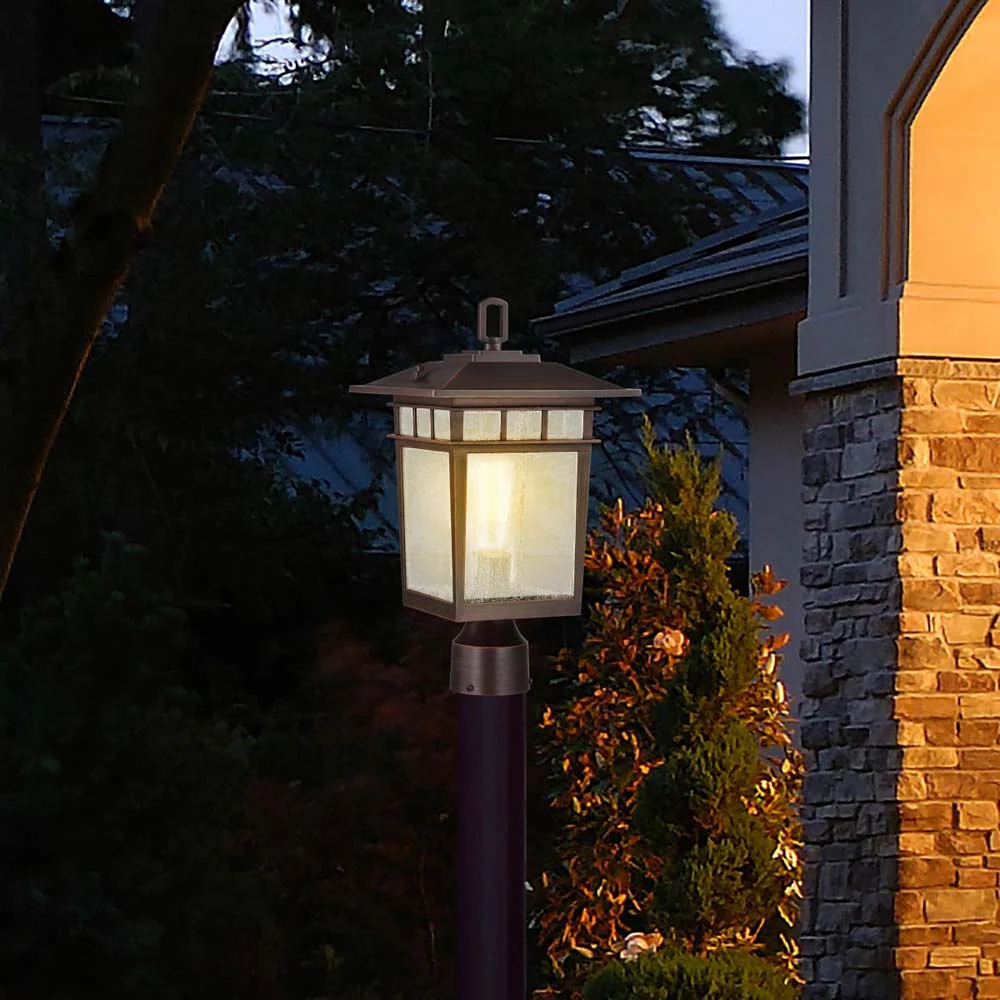 Cove Neck 16-in Post Light Lantern Rustic Bronze Finish w/ Clear Seeded Glass - Image 10