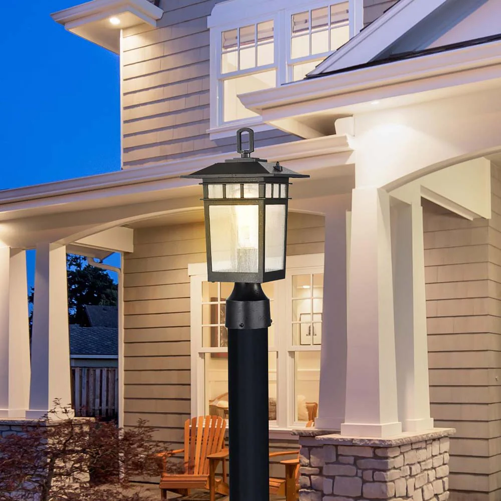 Cove Neck 16-in Post Light Lantern Textured Black Finish w/ Clear Seeded Glass - Image 9
