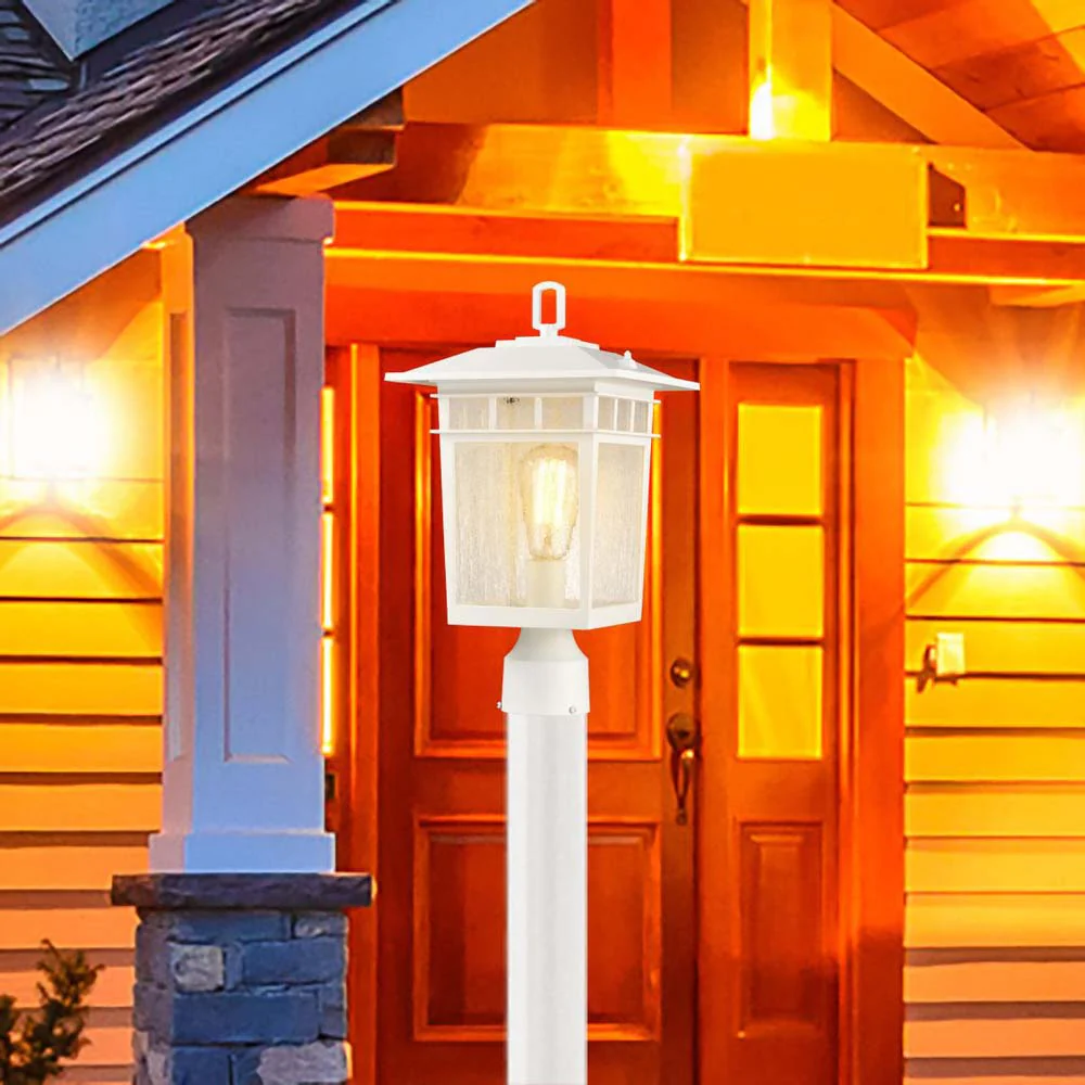 Cove Neck Large 16-in Post Light Lantern White Finish w/ Clear Seeded Glass - Image 9