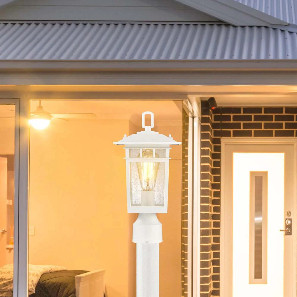 Cove Neck Outdoor 14-in Post Light Lantern White Finish w/ Clear Seeded Glass - Image 8