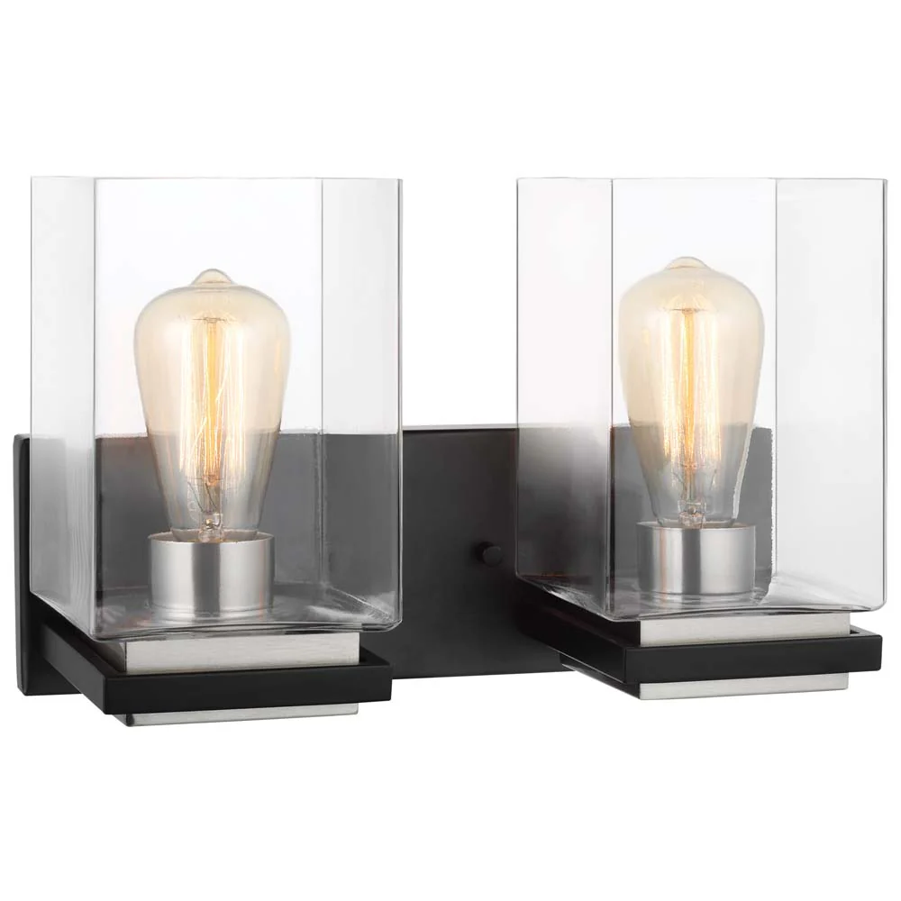Crossroads 2-Light Vanity Matte Black with Clear Glass - Image 3