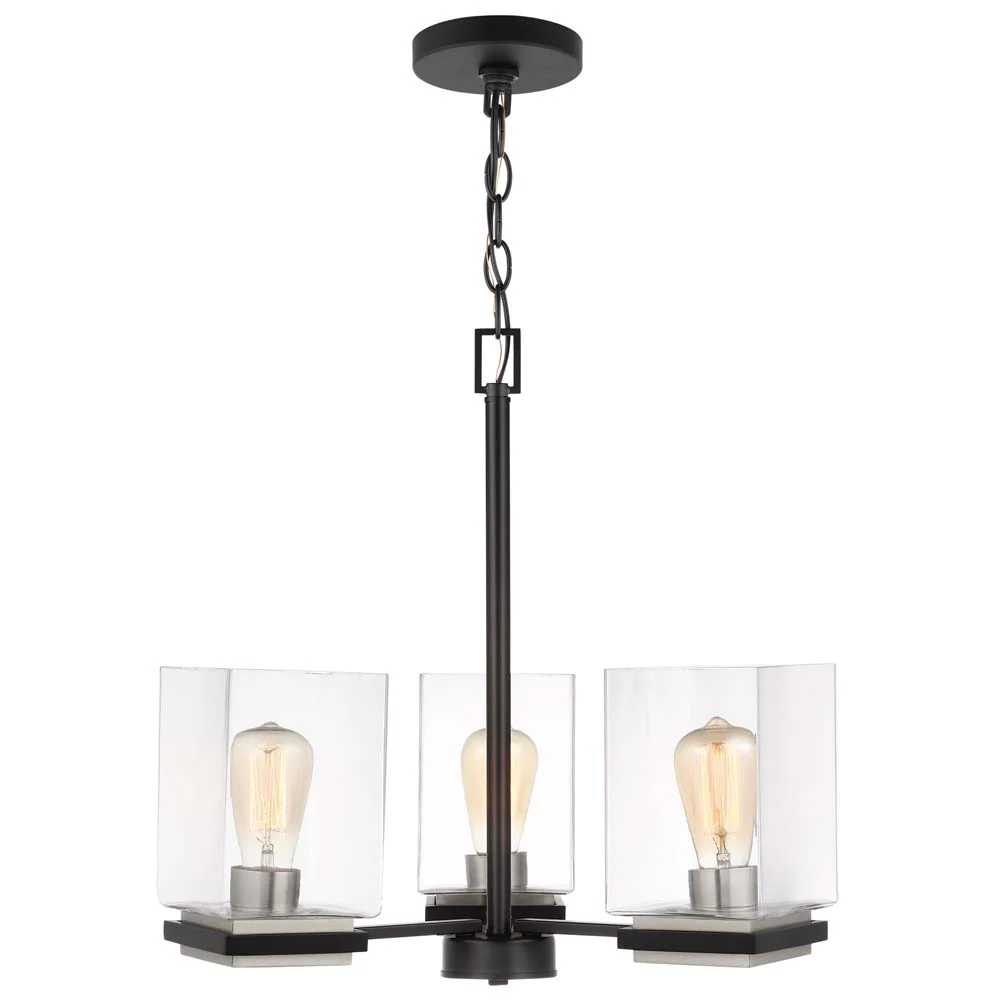 Crossroads 3-Light Chandelier Matte Black with Clear Glass - Image 2