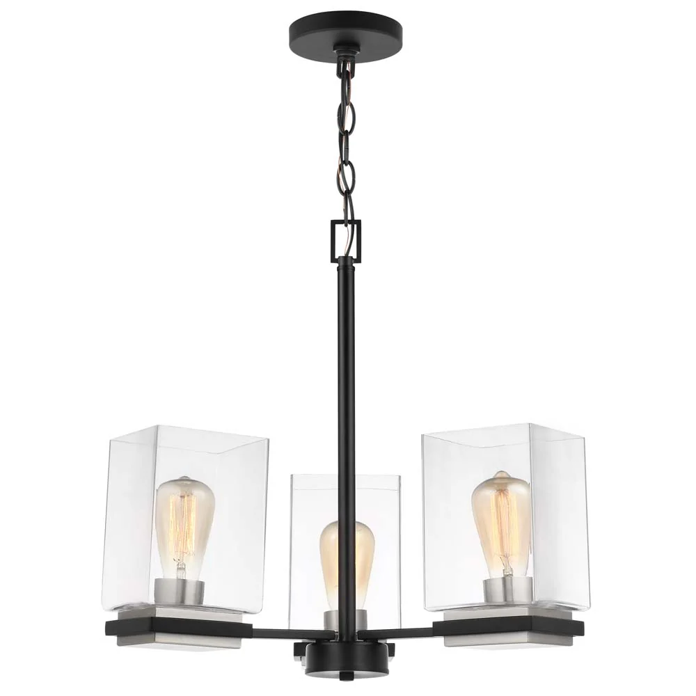 Crossroads 3-Light Chandelier Matte Black with Clear Glass - Image 3