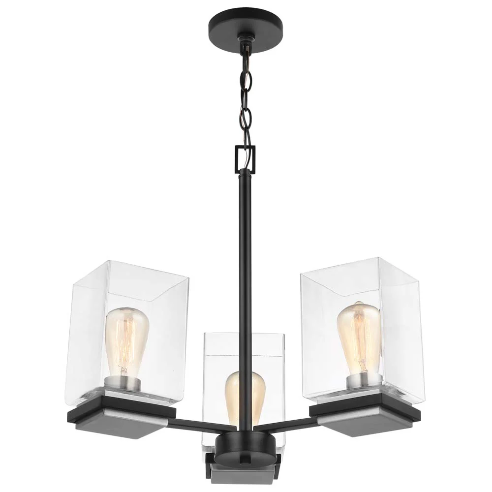Crossroads 3-Light Chandelier Matte Black with Clear Glass - Image 4