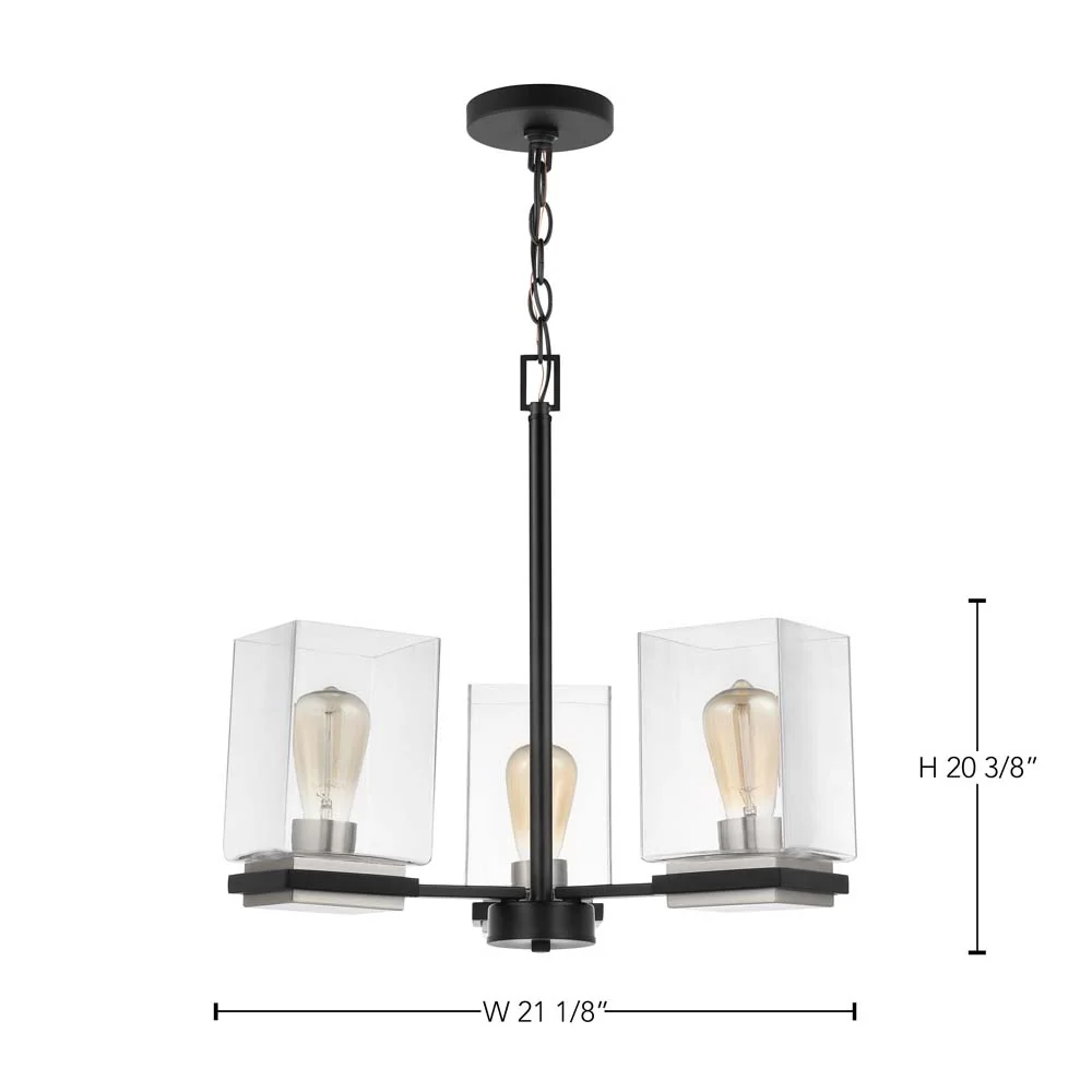 Crossroads 3-Light Chandelier Matte Black with Clear Glass - Image 7