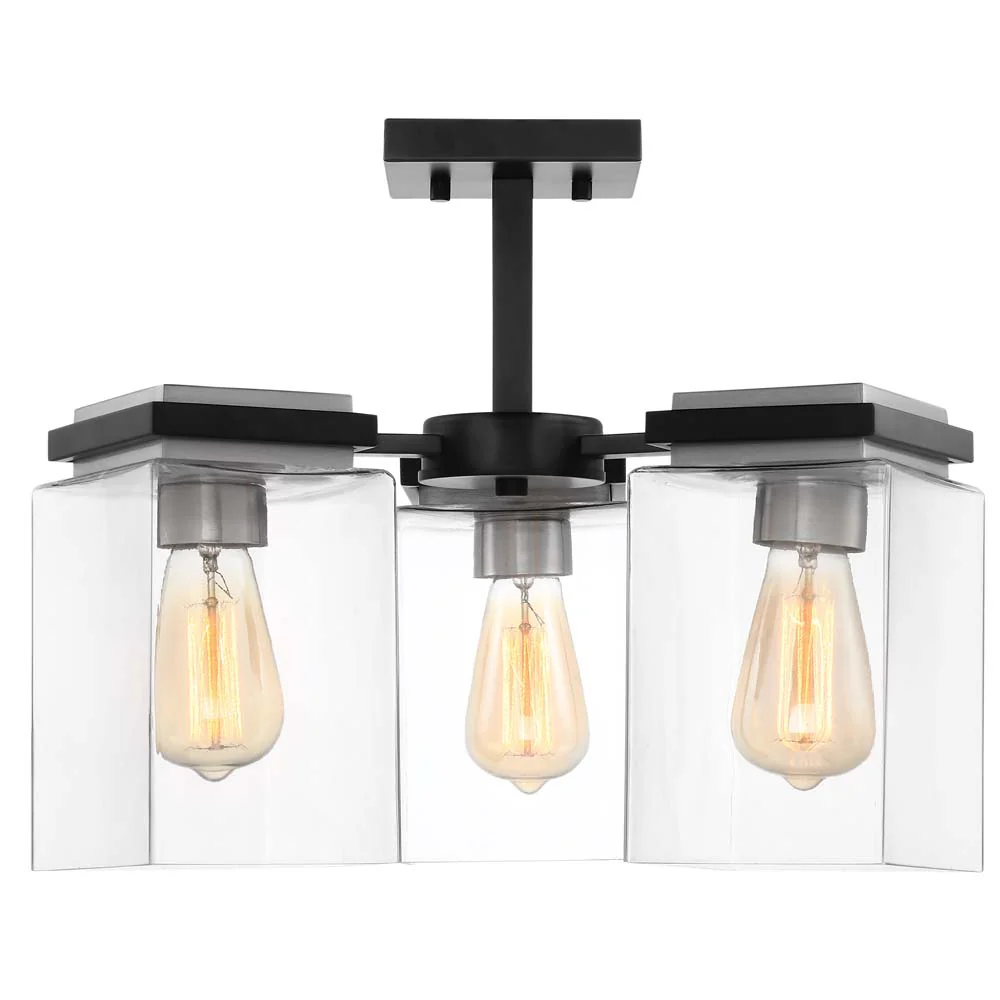 Crossroads 3-Light Semi-Flush Fixture Matte Black with Clear Glass - Image 2