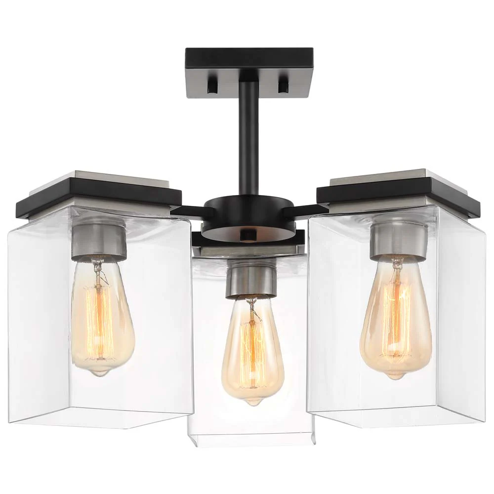 Crossroads 3-Light Semi-Flush Fixture Matte Black with Clear Glass - Image 3