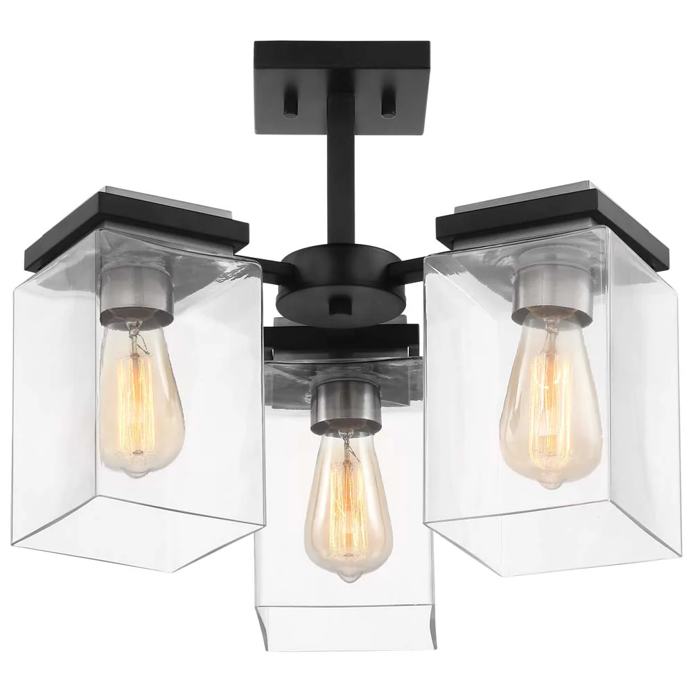 Crossroads 3-Light Semi-Flush Fixture Matte Black with Clear Glass - Image 4