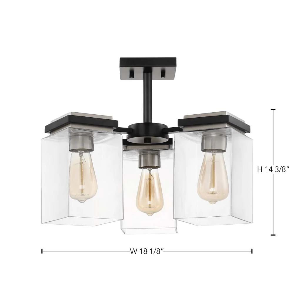 Crossroads 3-Light Semi-Flush Fixture Matte Black with Clear Glass - Image 7