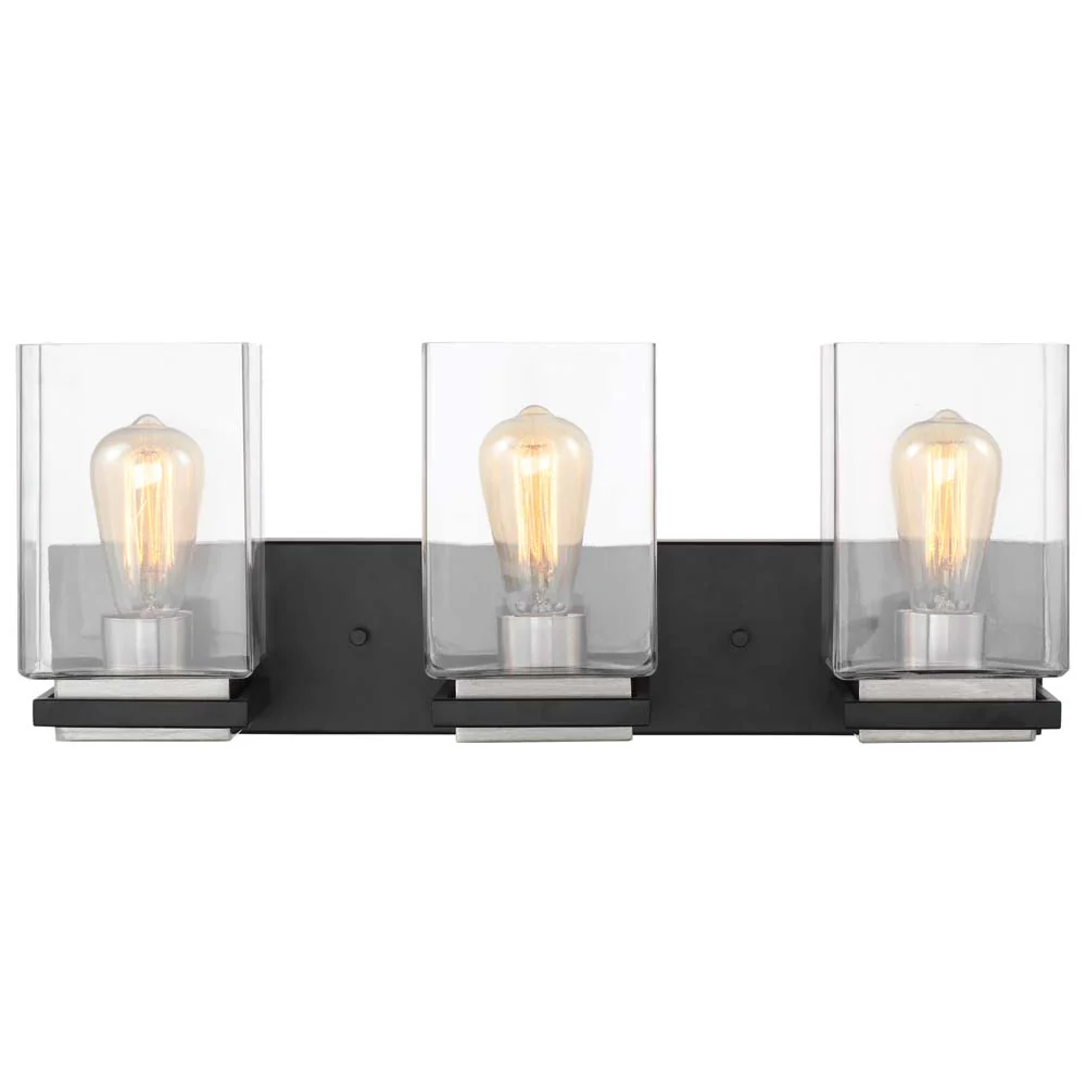 Crossroads 3-Light Vanity Matte Black with Clear Glass - Image 2