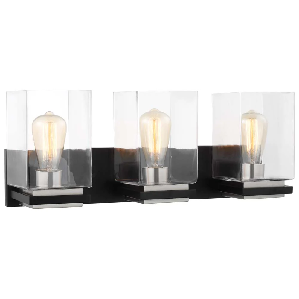 Crossroads 3-Light Vanity Matte Black with Clear Glass - Image 3