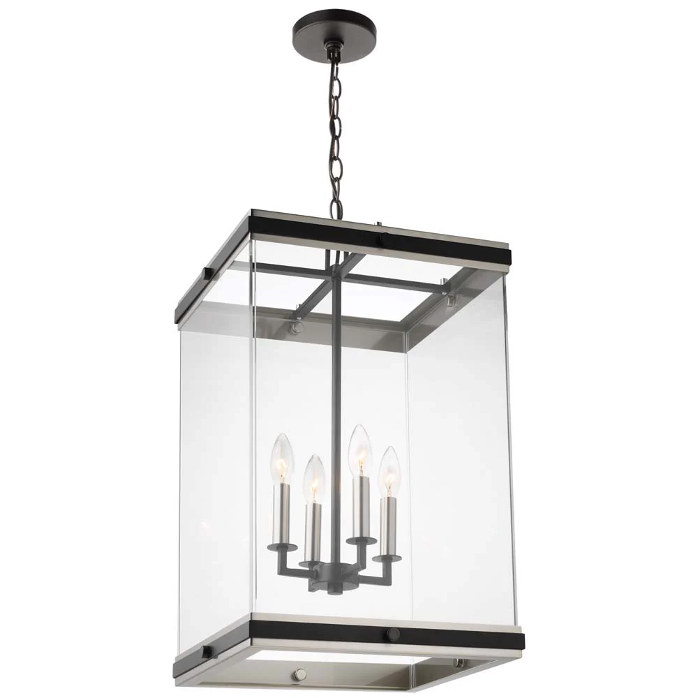 Crossroads 4-Light Foyer Pendant Matte Black with Clear Glass - Image 3