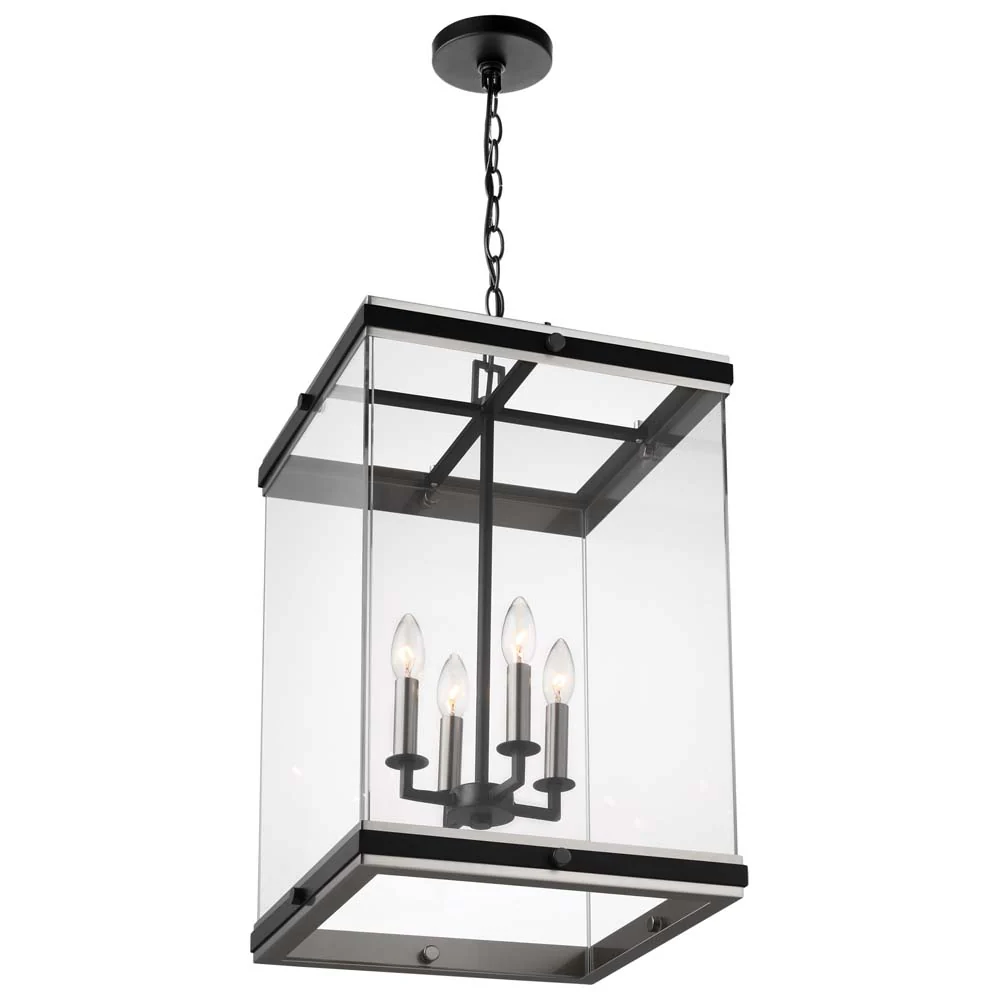 Crossroads 4-Light Foyer Pendant Matte Black with Clear Glass - Image 4