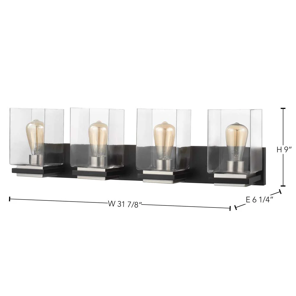 Crossroads 4-Light Vanity Matte Black with Clear Glass - Image 7