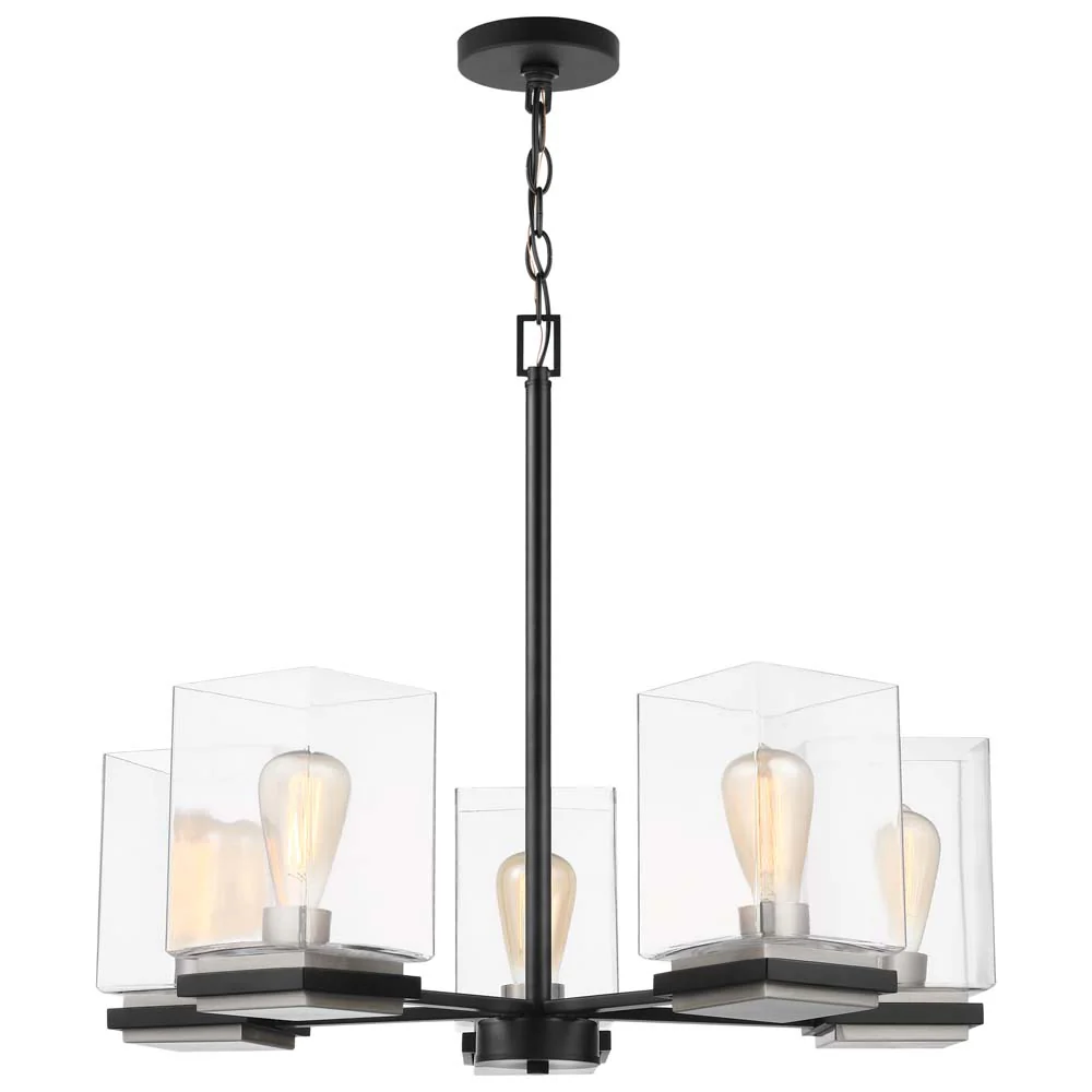 Crossroads 5-Light Chandelier Matte Black with Clear Glass - Image 3