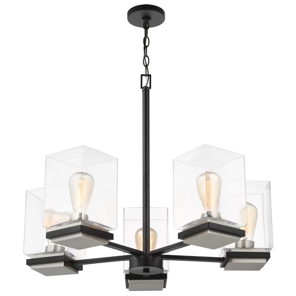 Crossroads 5-Light Chandelier Matte Black with Clear Glass - Image 4