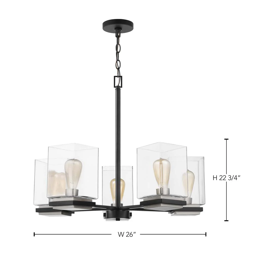 Crossroads 5-Light Chandelier Matte Black with Clear Glass - Image 7