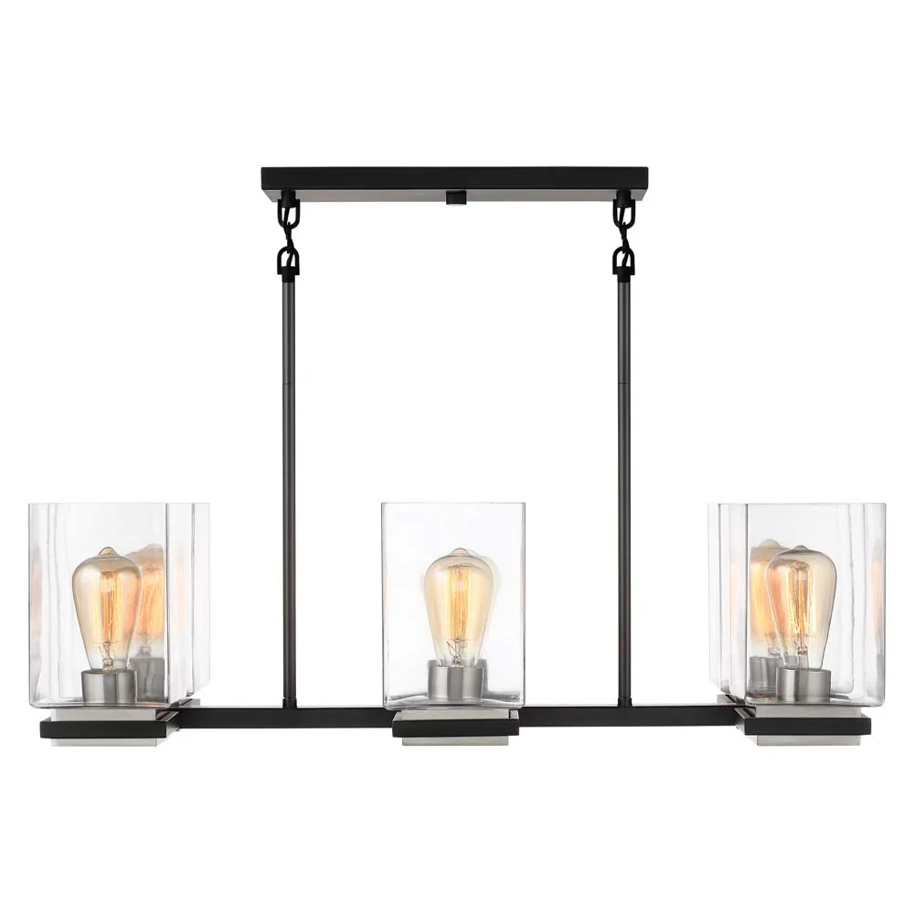 Crossroads 6-Light Island Pendant Matte Black with Clear Glass - Image 2