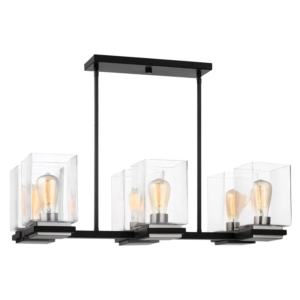 Crossroads 6-Light Island Pendant Matte Black with Clear Glass - Image 3