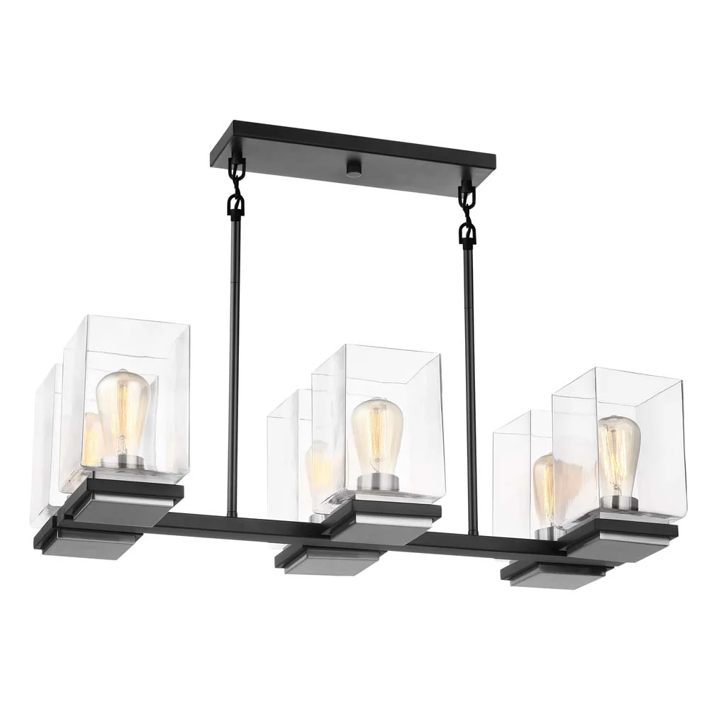 Crossroads 6-Light Island Pendant Matte Black with Clear Glass - Image 4