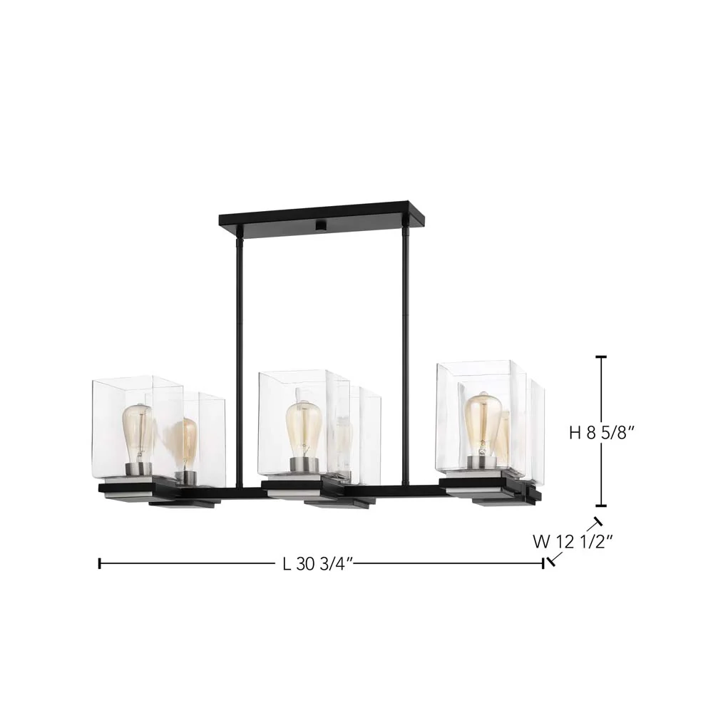 Crossroads 6-Light Island Pendant Matte Black with Clear Glass - Image 7