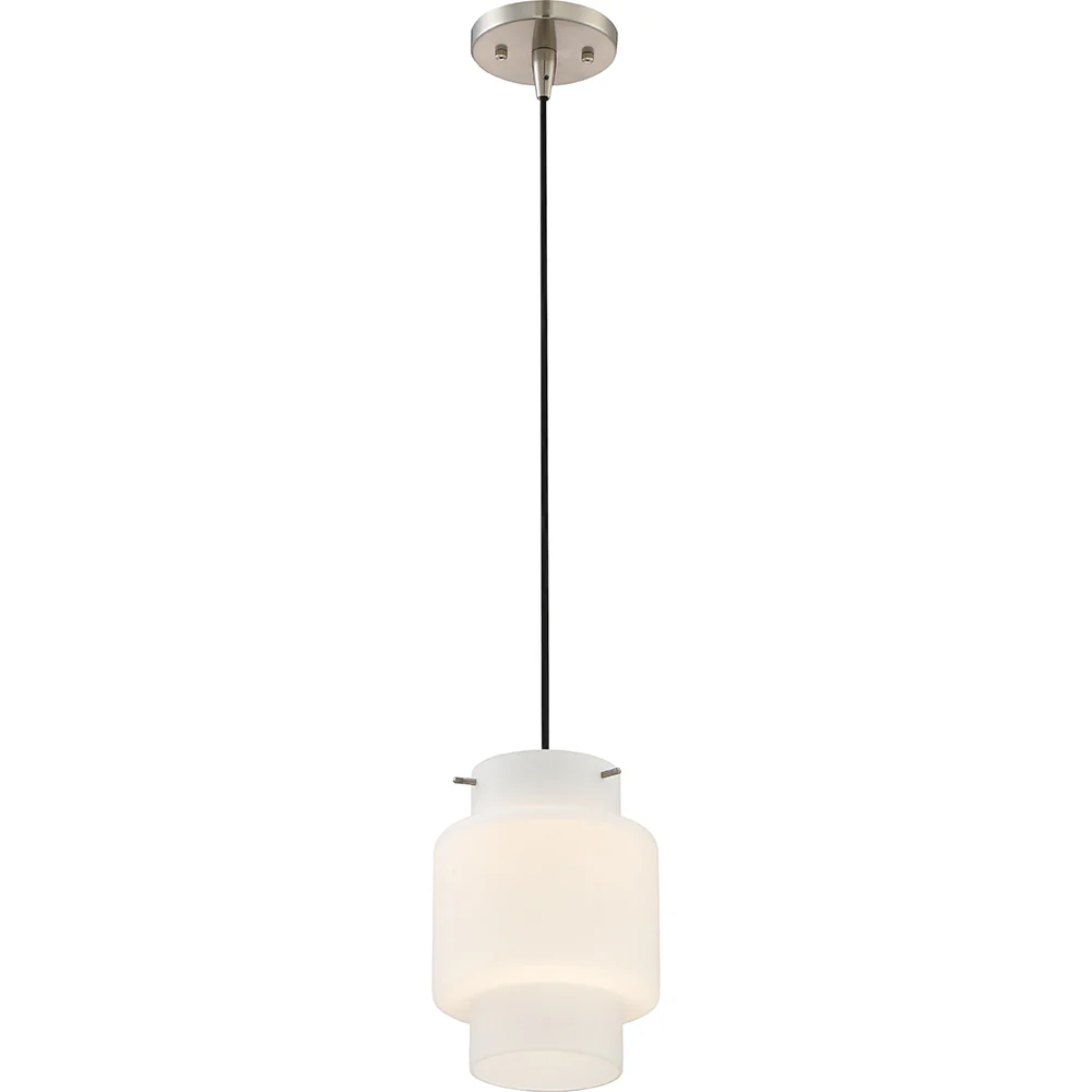 Nuvo Del 12w LED Mini Pendant w/ White Opal Glass in Brushed Nickel Finish 3000k